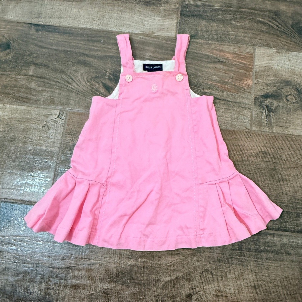 Ralph Lauren Kids Twill Pleated Pinafore Dress(Black Label), Pink, 18M